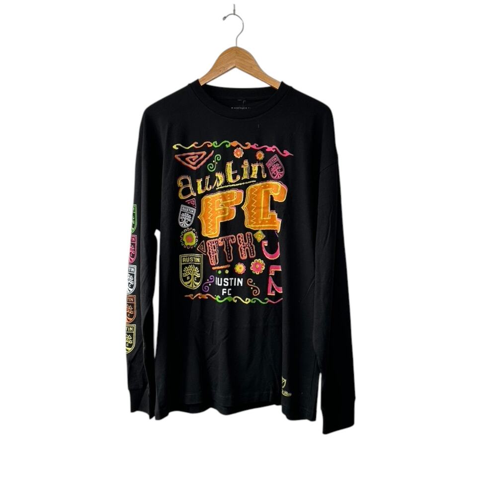 Mitchell & Ness Austin FC  Black Papel Picado Long Sleeve T-Shirt Men's XL New